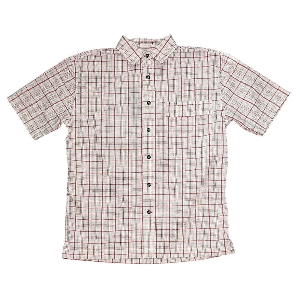 NWT Aigle Short Sleeve Ivory & Burgundy Box Plaid Haymaker Button Shirt Medium